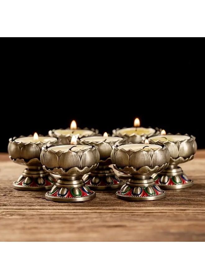 Golden Lotus Candle Holders Vintage Metal Floral Design for Home Weddings Diwali Christmas - Image 5